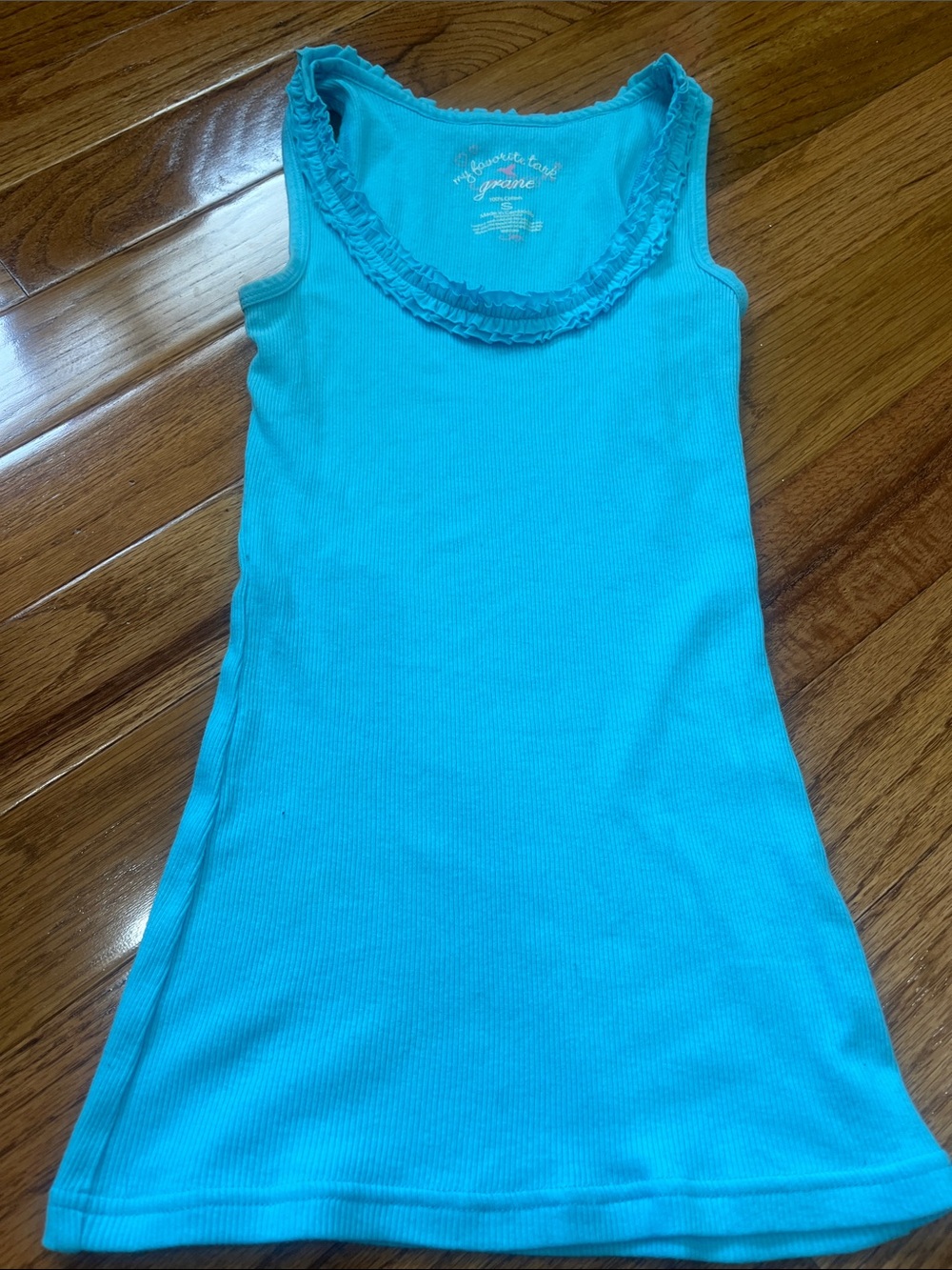 Grane Bright Turquoise Ribbed Ruffle-Trim Tank
